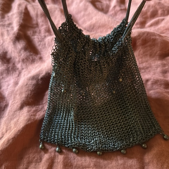 Antique Wire Mesh Chainmail Beaded Fringe Miser Reticule Drawstring Bag Purse - Picture 4 of 9